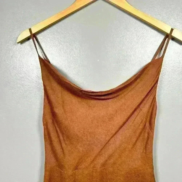 ARITZIA Cowl Neck Strappy A Line Mini Slip Dress Brown Smocked Back XS - Picture 4 of 10